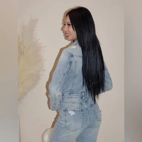 Malibu Bum Distressed Denim Jumpsuit Coveralls, Size L, but fits like a XS, NWT - Picture 5 of 6